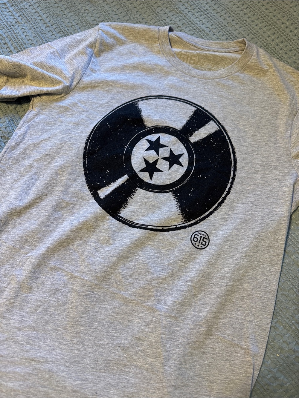 Heather Gray Short Sleeve Tee w/ Black Vinyl Record Graphic Tennessee Tri-star